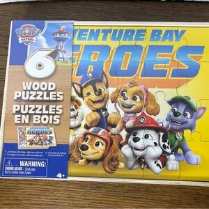 New Sealed! Nickelodeon 6 Wood Puzzles Paw Patrol W/ Built On Storage Box